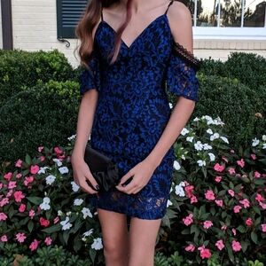 Elegant Blue Lace Off-Shoulder Dress